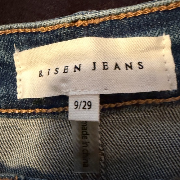 Risen jeans  high rise dark wash Straight Leg Jeans long 33” frayed hem - Picture 7 of 15